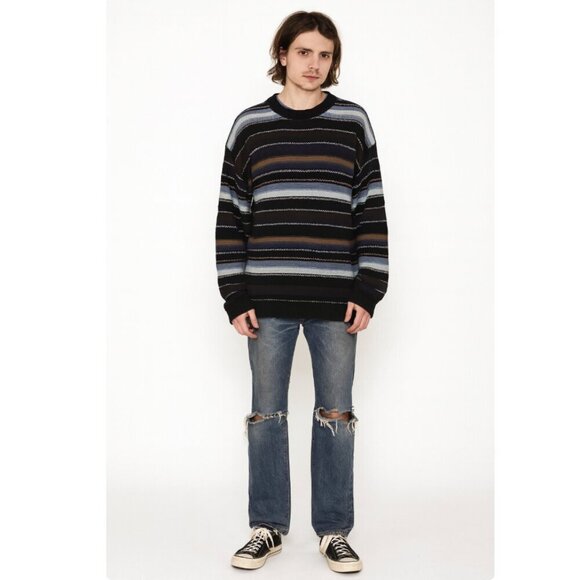 Vintage 100% Cotton Chunky Knit Striped Grunge 90s Grandpa Sweater